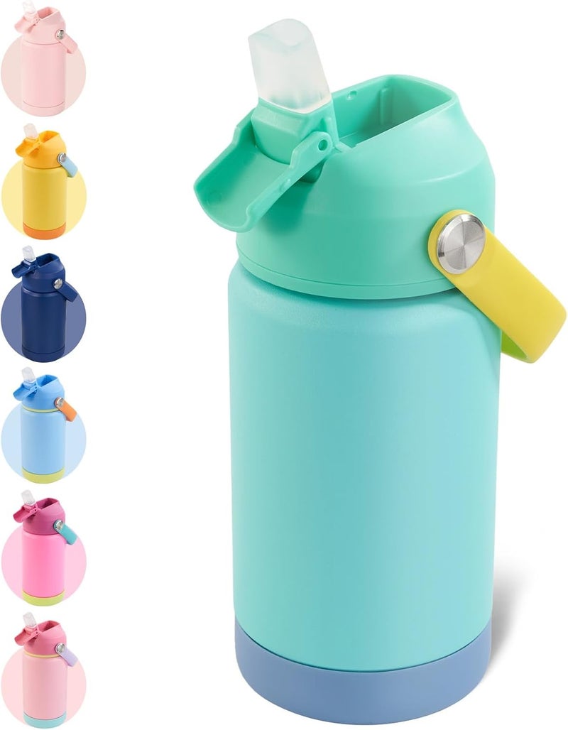 Kerilyn 12oz Kids Water Bottle, Stainless Steel Insulated Water Bottle For Kids, Toddler Cup With Straws Leak-proof, Kids Water Bottles For School Boys Girls, BPA Free, Twilight Green - Image 1